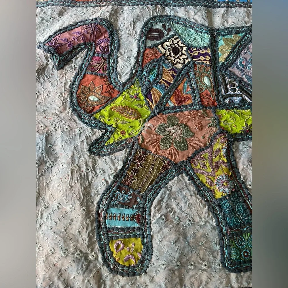 Vintage Handmade Elephant Patchwork Tapestry